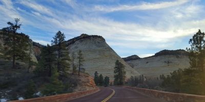 Our first sight of Checkerboard Mesa during our scenic drive at Zion-Mt. Carmel Highway in Zion National Park in Utah.