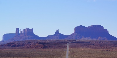 Approaching the iconic Monument Valley after linking with US Highway 163 from US 191 in Utah, USA.