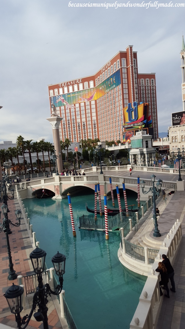 Looking out to The Treasure Island Las Vegas from the Venetian.