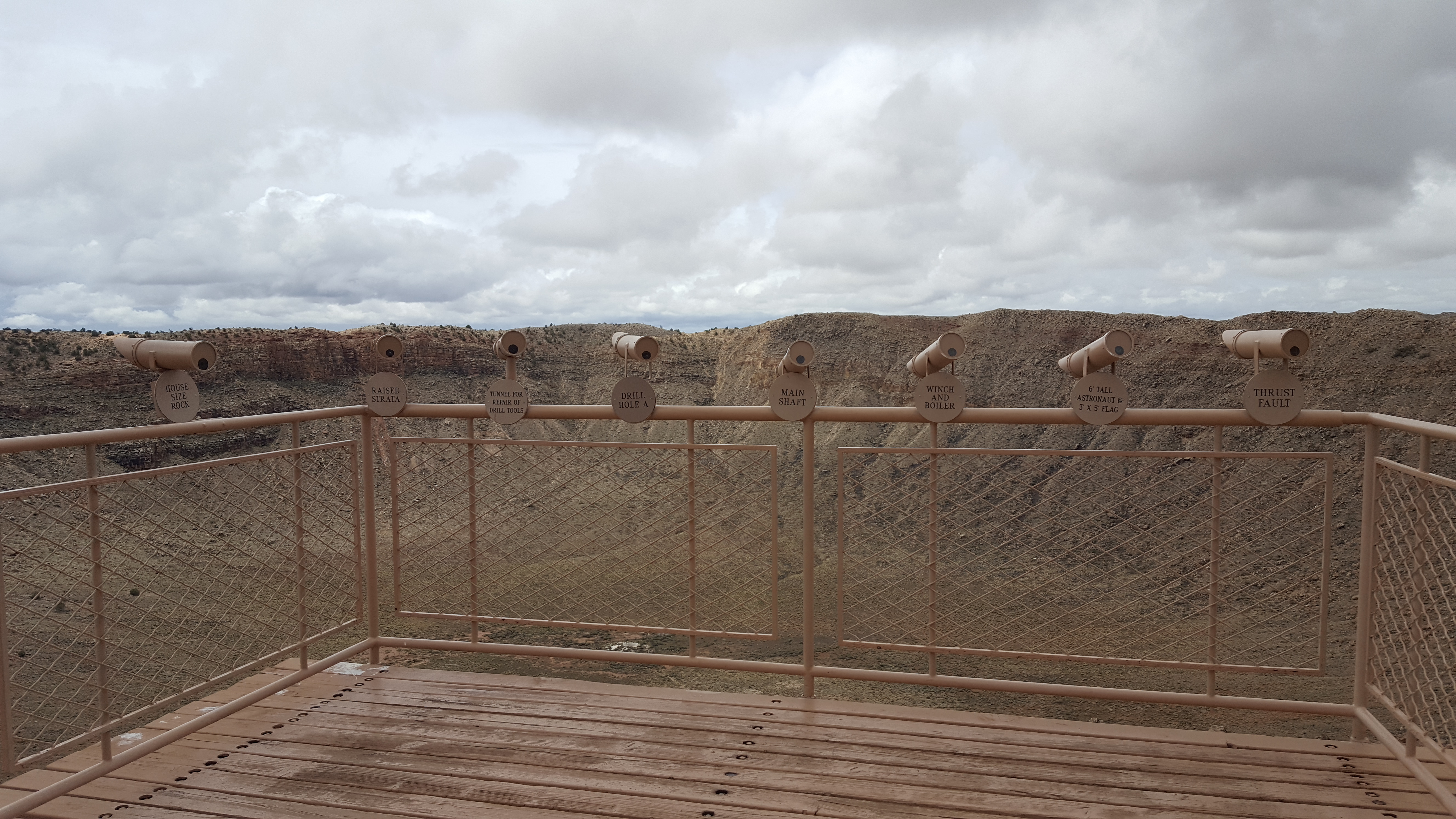 Interpretative signs and observation telescopes for a closer look of the crater are available at Meteor Crater in Arizona.