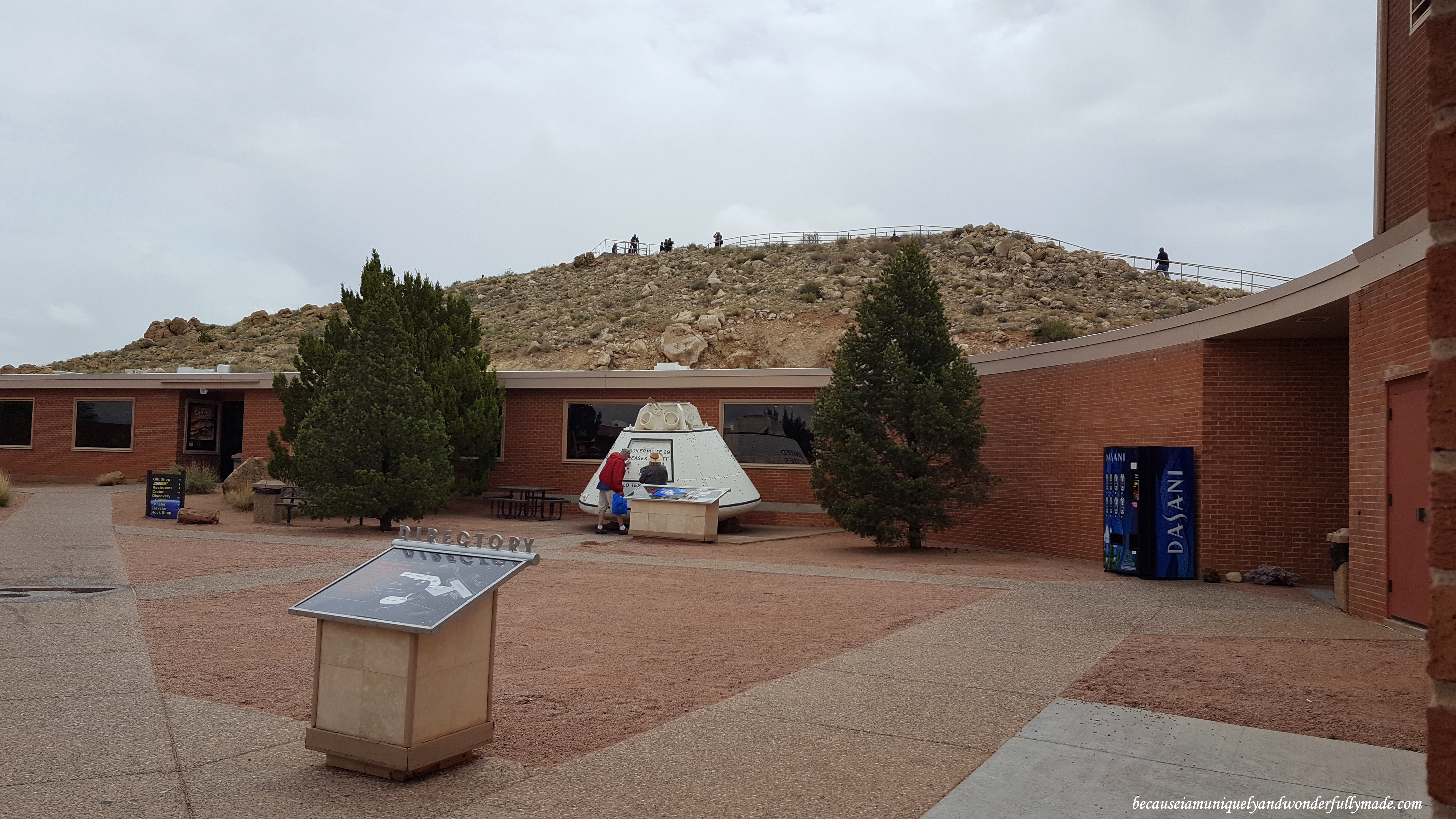 The Astronaut Memorial Park in Meteor Crater with a display of the actual Apollo Test Capsule.